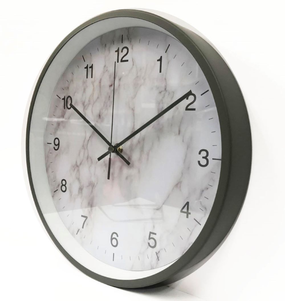 WALL CLOCK 12" GREY METAL SILENT MARBLE DIAL