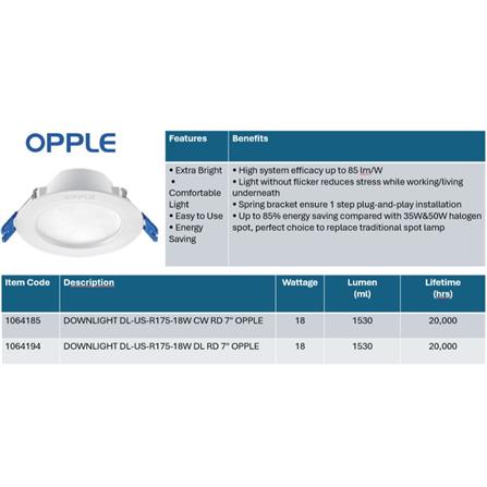 OPPLE DOWNLIGHT OP-DL-US-R175-18W COOL WHITE (4000K) ROUND 7"
