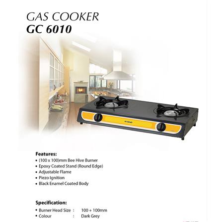 KHIND GAS STOVE GC6010 2BURNER 3.2KW