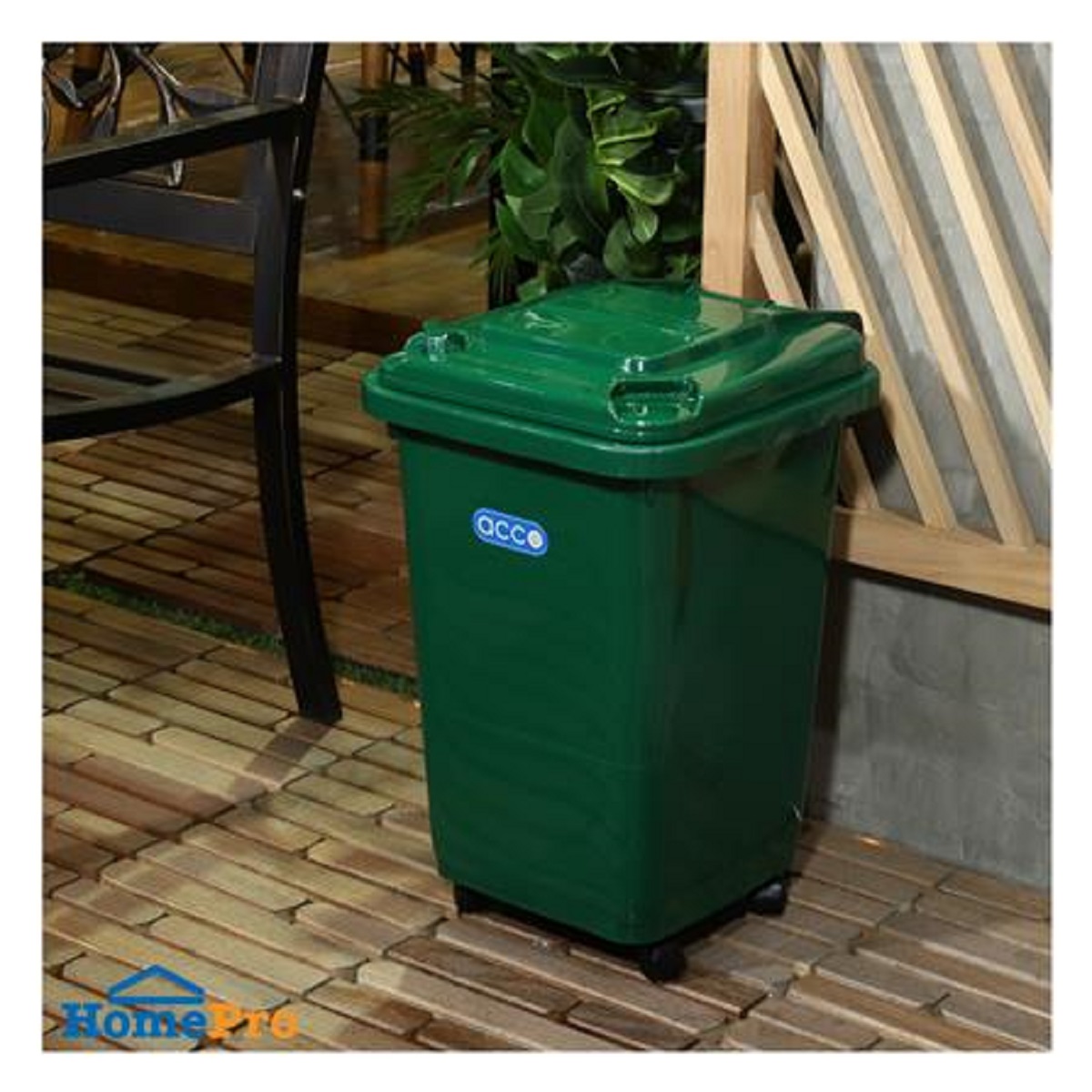 SQUARE DUSTBIN WITH WHEELS ACCO CLEAN 32L GREEN