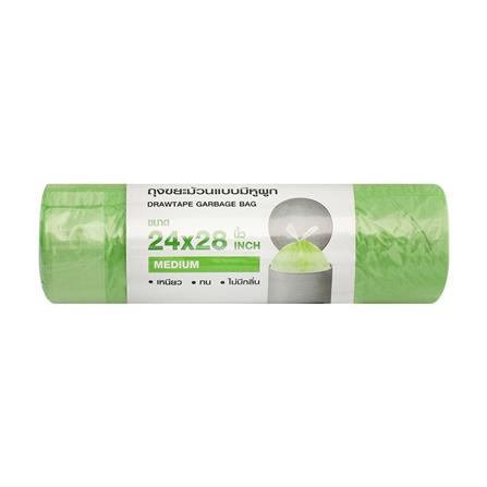 GARBAGE BAGS ROLL WITH ROPE ACCO 24X28" 15PCS GREEN
