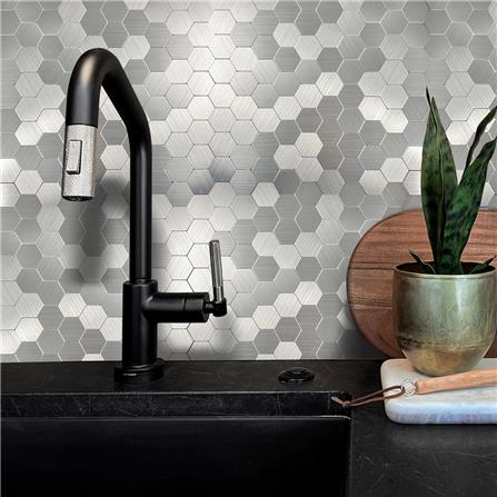TARA PEEL & STICK ALUMINIUM WALL STICKER 29X28.8CM HONEYCOMB SILVER 2IN1