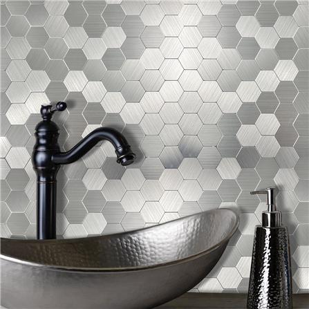 TARA PEEL & STICK ALUMINIUM WALL STICKER 29X28.8CM HONEYCOMB SILVER 2IN1