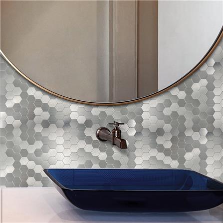 TARA PEEL & STICK ALUMINIUM WALL STICKER 29X28.8CM HONEYCOMB SILVER 2IN1