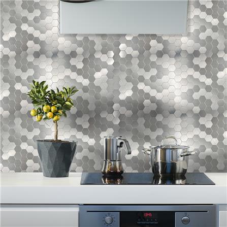 TARA PEEL & STICK ALUMINIUM WALL STICKER 29X28.8CM HONEYCOMB SILVER 2IN1