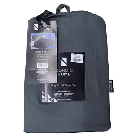 NORDIC HOME FITTED SHEET SET CRISP & FRESH KING DARK SHADOW