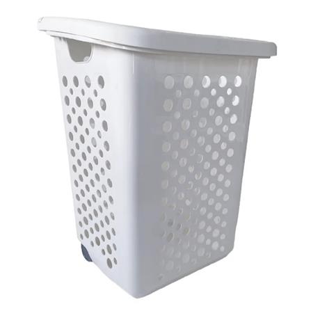 LAUNDRY BASKET WITH WHEELS PLIM WHITE 50X37X64CM