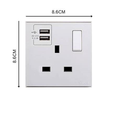 13A 1GANG FLAT PIN WITH 2USB 721384 WHITE SIMON