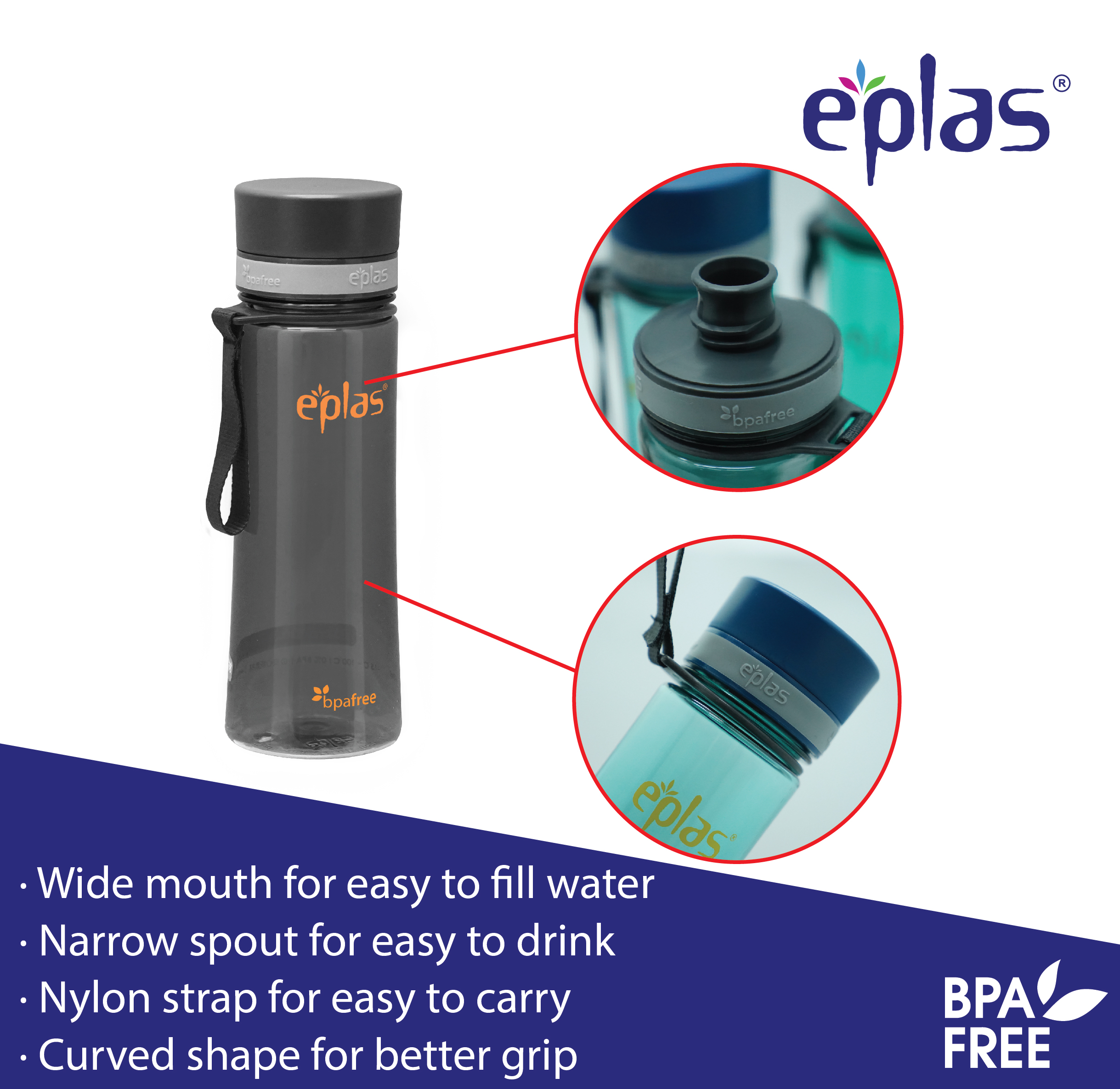 EPLAS WATER BOTTLE 600ML EGH-600BPA