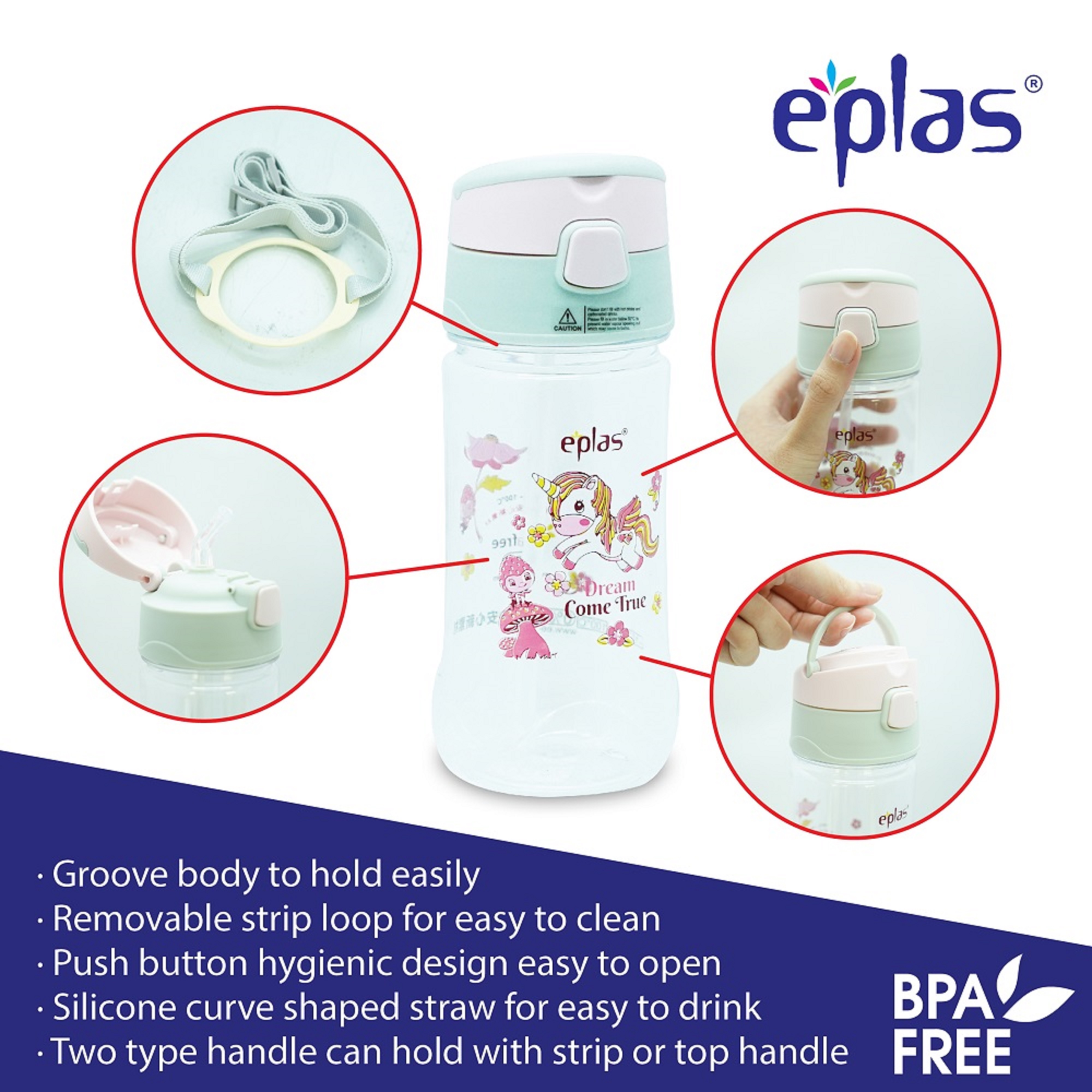 EPLAS KIDS  WATER BOTTLE  650ML WITH STRAW TRITAN BPA-FREE EGQP-650BPA