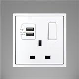 13A 1 GANG FLAT PIN SOCKET WITH 2 USB (5V 2A) WHITE H701384 SIMON