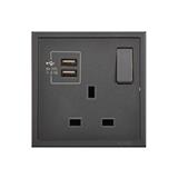 13A 1G FLAT PIN WITH 2USB H701384 BLACK SIMON
