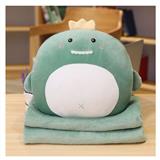 HLS PLUSH CUSHION BLANKET DINOSAUR GREEN