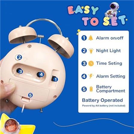 ECHT 4 INCH ALARM CLOCK FOR KIDS CARTOON GALAXY YELLOW