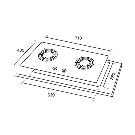 RUBINE GAS HOB RGH-CALDO2B-SS 2BURNERs STAINLESS STEEL 5.2KW 76CM