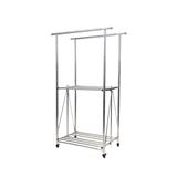 2-BAR ADJUSTABLE FOLDING STAINLESS STEEL CLOTHES RACK WITH CASTERS MHT 15-50X75-115X160-180CM