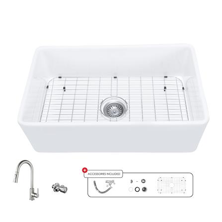 SORENTO BUILT IN CERAMIC SINK 1BOWL SRTKS7646(WHITE)+SRTKT71-SS(BLACK) 76.2CM WITH PULL OUT MIXER TAP