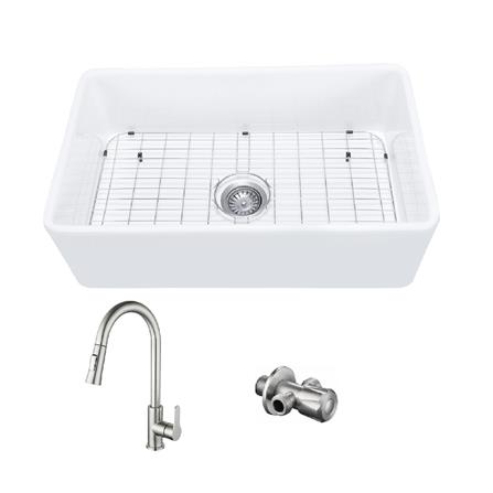 SORENTO BUILT IN CERAMIC SINK 1BOWL SRTKS7646(WHITE)+SRTKT71-SS(BLACK) 76.2CM WITH PULL OUT MIXER TAP
