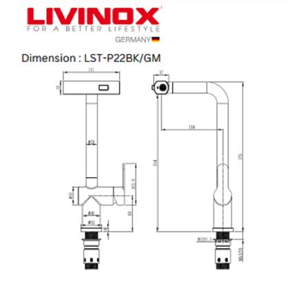 LIVINOX PILLAR SINK MIXER WITH PULL-OUT MUITI FUNCTION SPRAYER LST-P22-GM GUN METAL