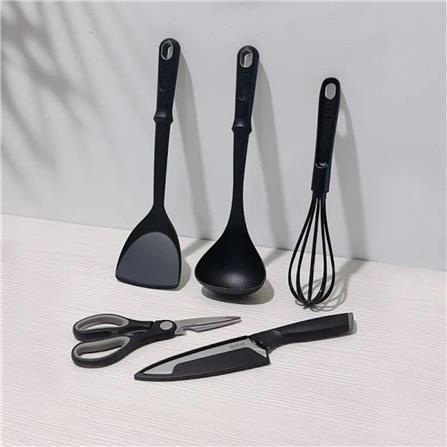 TEFAL KITCHENWARE 5 PCS SET (CHEF KNIFE 15CM + KITCHEN SHEARS 21CM + LADLE SPATULA + WOK SPATULA + BIEVENUE WHISKS)