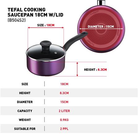 TEFAL B504S2 COOKING SOURCE 3 PC SET FRYPAN 24 CM + SAUCEPAN 18 CM + LID.