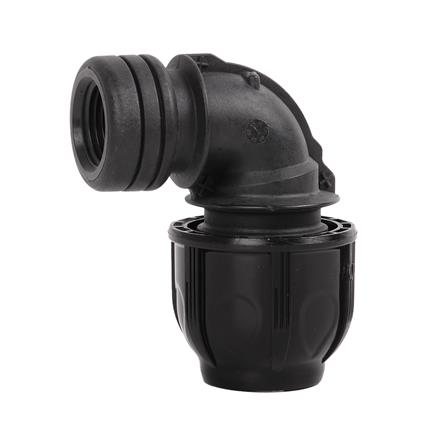 SPRING PE COMPRESSION ELBOW FITTING FPT 20MMX1/2IN BLACK