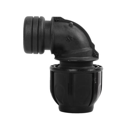 SPRING PE COMPRESSION ELBOW FITTING FPT 20MMX1/2IN BLACK