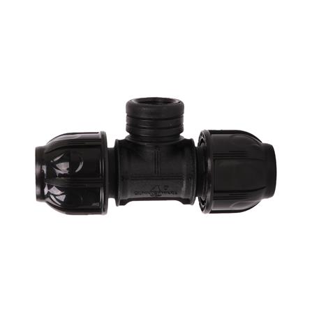SPRING PE COMPRESSION TEE FITTING FPT 20MMX1/2IN BLACK