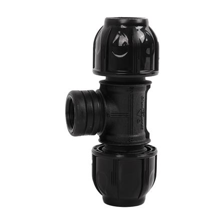 SPRING PE COMPRESSION TEE FITTING FPT 20MMX1/2IN BLACK