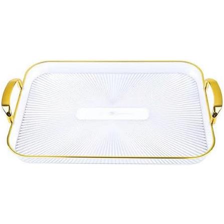 COSSY RECTANGULAR TRAY WITH GOLD RIM HANDLES 42 CM X 26 CM
