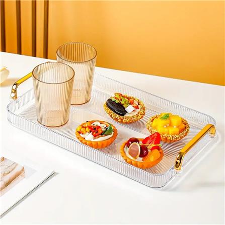 COSSY RECTANGULAR TRAY WITH GOLD RIM HANDLES 42 CM X 26 CM