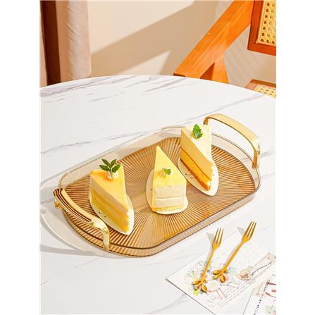 COSSY RECTANGULAR TRAY WITH GOLD RIM HANDLES 42 CM X 26 CM