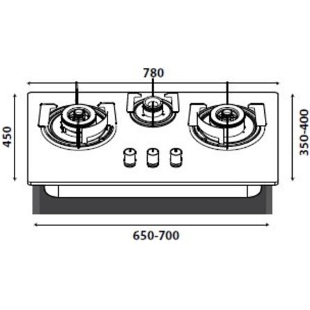 LIVINOX FLEXIBLE GAS HOB LGH-338T 3B-BL 3BURNER 5.2KW + 1.65KW 78CM BLACK