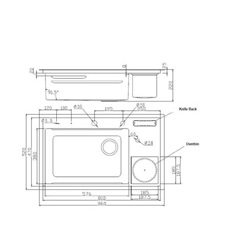 LIVINOX BUILT IN WORK SINK LWS-8652S STAINLESS STEEL 304 1BOWL 86CM