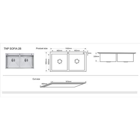 BUILT-IN SINK TECNOPLUS SOFIA 2B STAINLESS STEEL [EXCLUSIVE FROM HOMEPRO THAILAND]