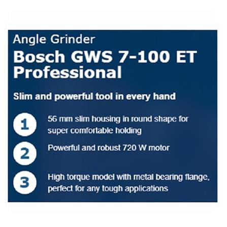 BOSCH PROFFESIONAL 4INCH 720W ANGLE GRINDER GWS7-100ET