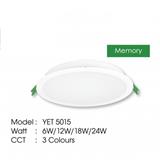 YETPLUS RECESSED DOWNLIGHT LED 5015 12W 3COLOR ROUND 5"