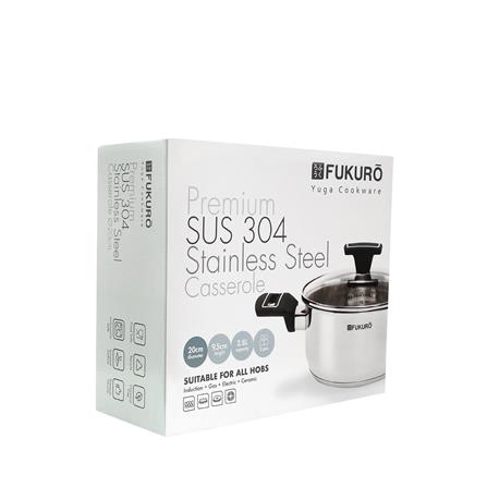 FUKURO YUGA 304 STAINLESS STEEL CASSEROLE WITH LID 20CM