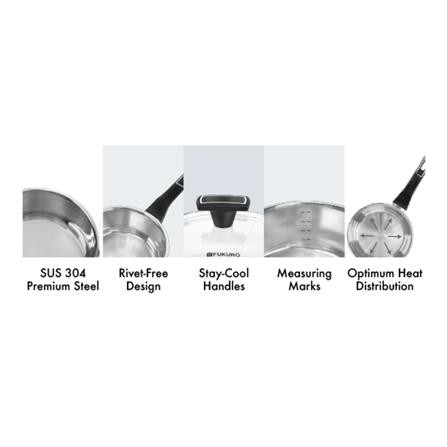FUKURO YUGA 304 STAINLESS STEEL SAUCE PAN WITH LID 16CM