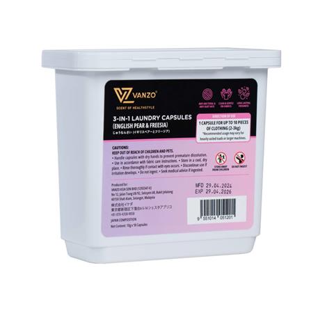 VANZO 3IN1 LAUNDRY CAPSULES ENGLISH PEAR & FREESIA 18PCS