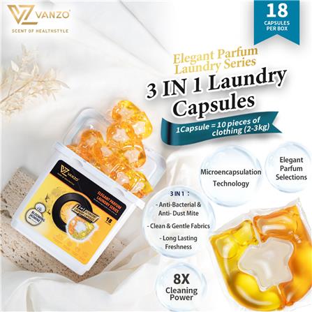 VANZO 3IN1 LAUNDRY CAPSULES ENGLISH PEAR & FREESIA 18PCS