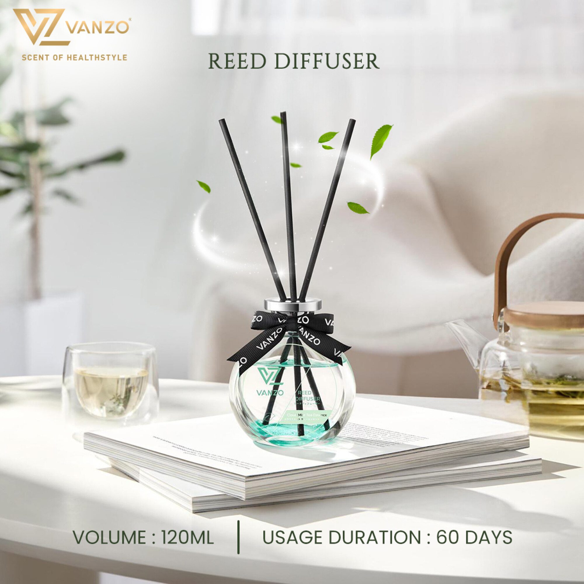 VANZO REED DIFFUSER CLOUD MIST TEA ESSENCE 120ML
