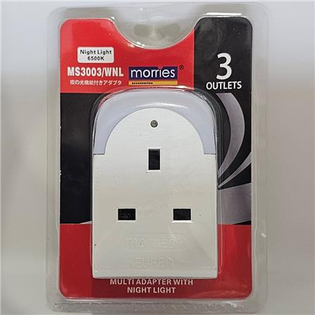 MORRIES 3 WAY ADAPTER WITH NIGHT LIGHT MS3003/WNL WHITE