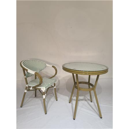 MARTINI PE RATTAN TABLE (GREEN/WHITE)  72CM H