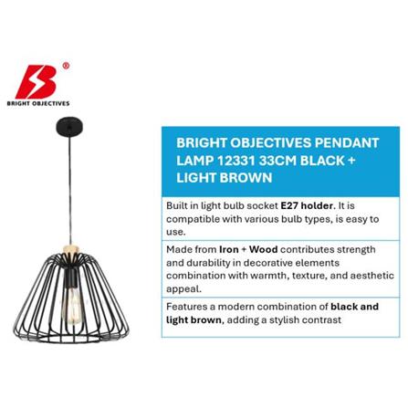 BRIGHT OBJECTIVES PENDANT LAMP 12331 33CM BLACK + LIGHT BROWN