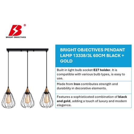 BRIGHT OBJECTIVES PENDANT LAMP 13338/3L 60CM BLACK + GOLD