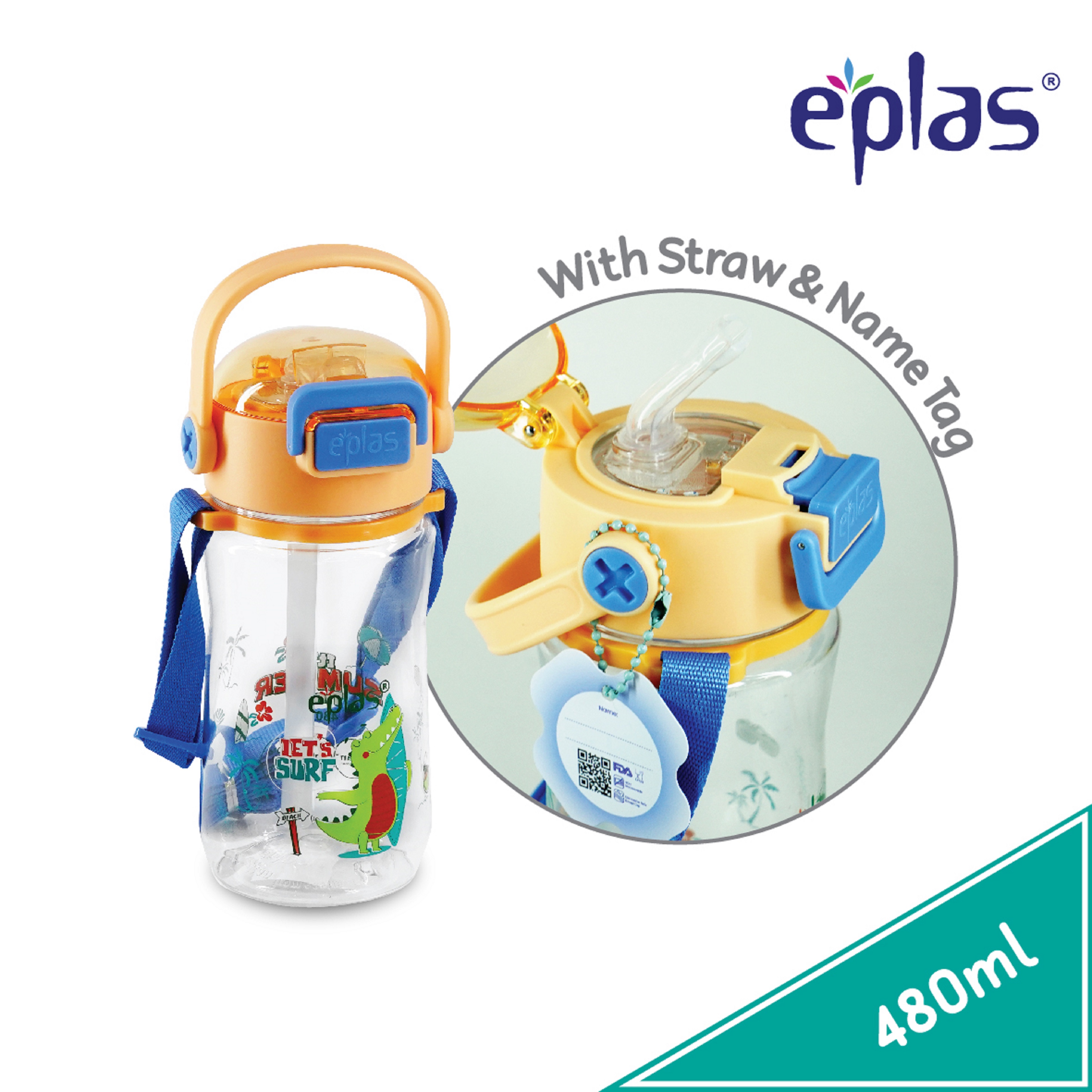 EPLAS KIDS WATER BOTTLE ONE TOUCH  480ML -EGBR-480BPA