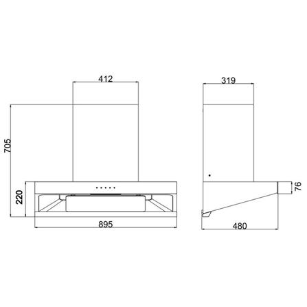 ELBA CHIMNEY HOOD EH-Q9634ST(BK) BLACK 90CM 2000M3/H
