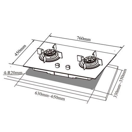 LIVINOX FLEXIBLE GAS HOB LGH-CEDAR 2BF-BL 2BURNER 4.6KW 76CM