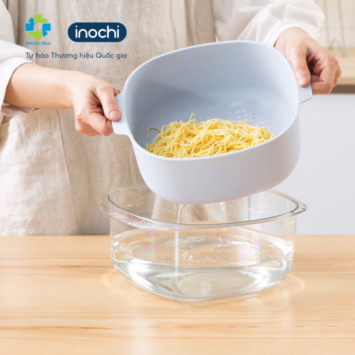 INOCHI YOKO SQUARE BOWL AND COLANDER SET 23CM